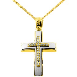 Λευκόχρυσος βαπτιστικός σταυρός Κ14 με αλυσίδα